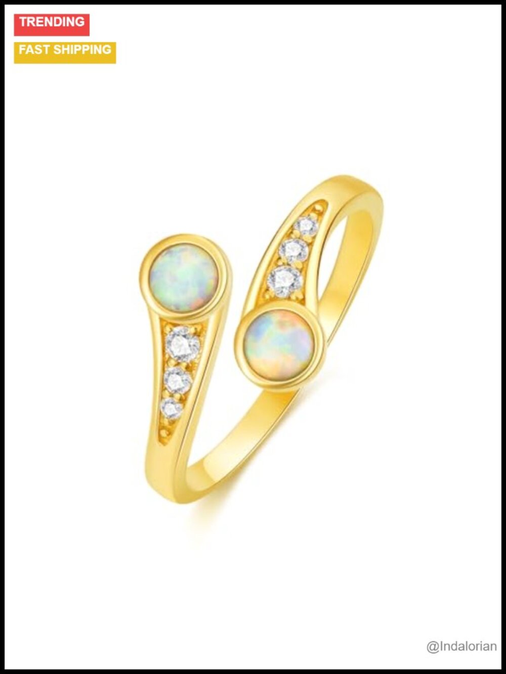 14K Yellow Gold Adjustable Toe Ring with Opal & Zircon for Women Gift